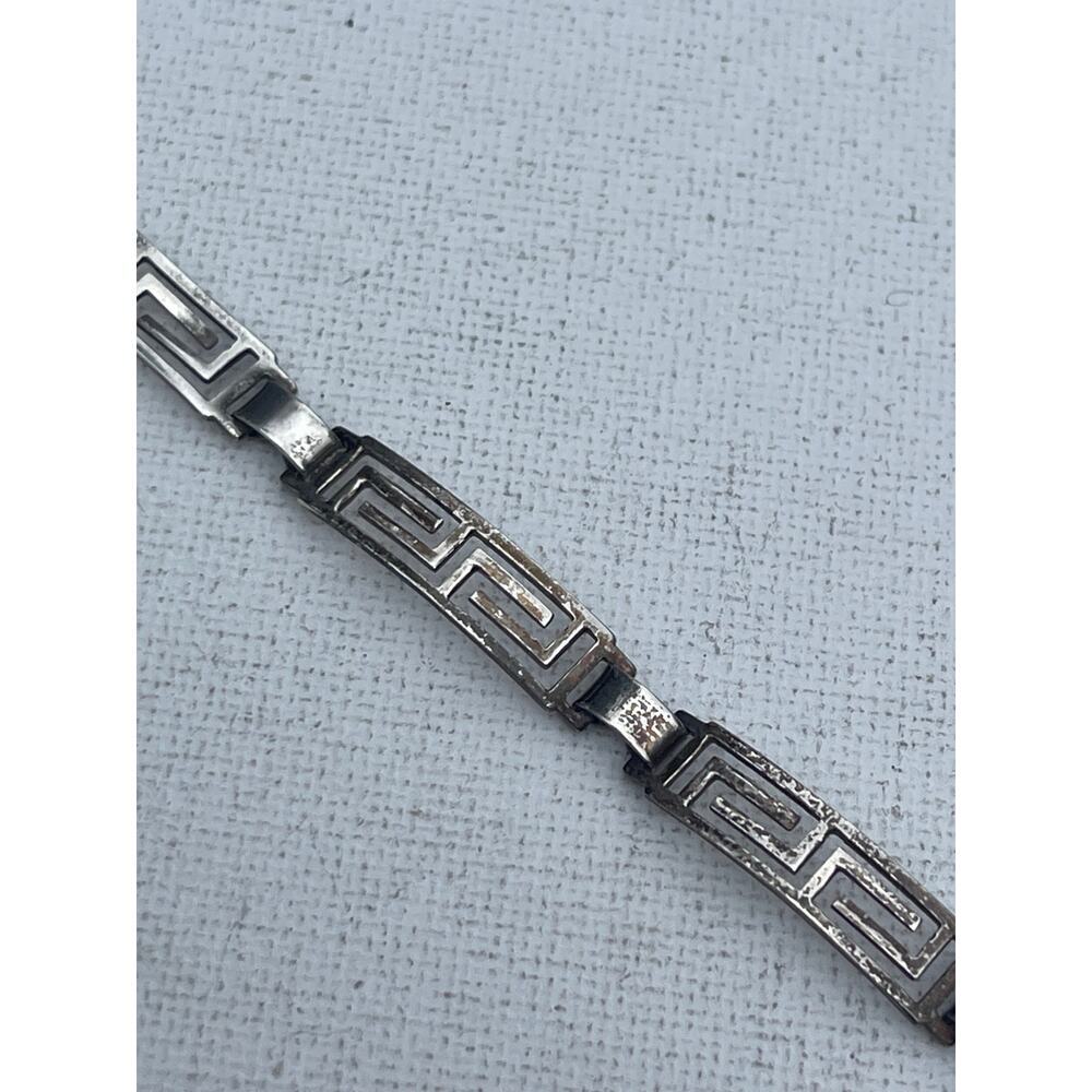 Vintage Sterling Silver Greek Key Bracelet 7" - Picture 2 of 2